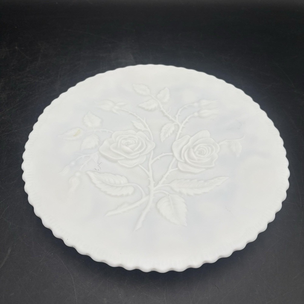 Imperial Milk Glass Raised Rose Pattern Cake Plate/Display 12" Great Condition